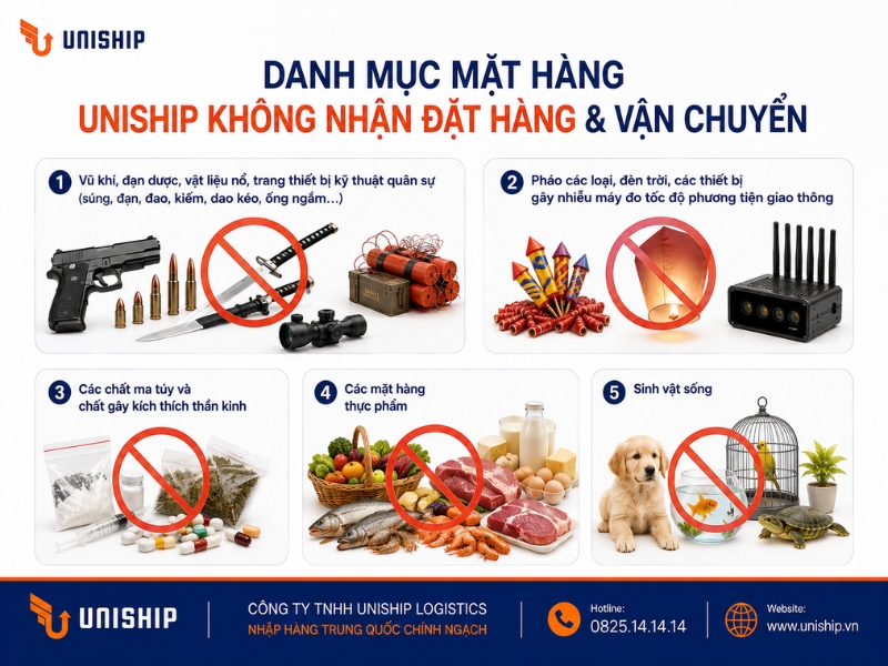 Danh mục mặt hàng UniShip không nhận đặt hàng & vận chuyển