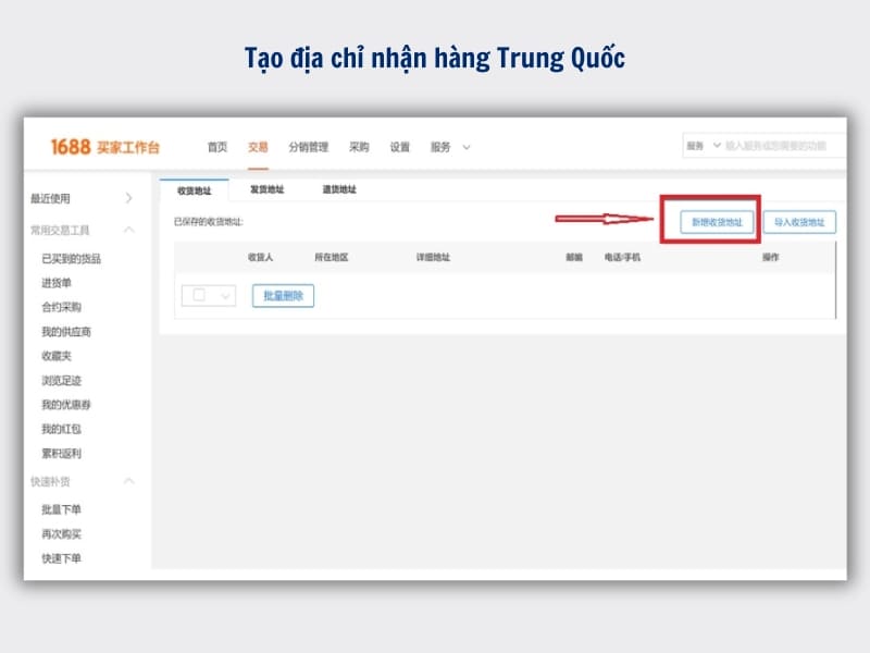 Tạo địa chỉ nhận hàng Trung Quốc