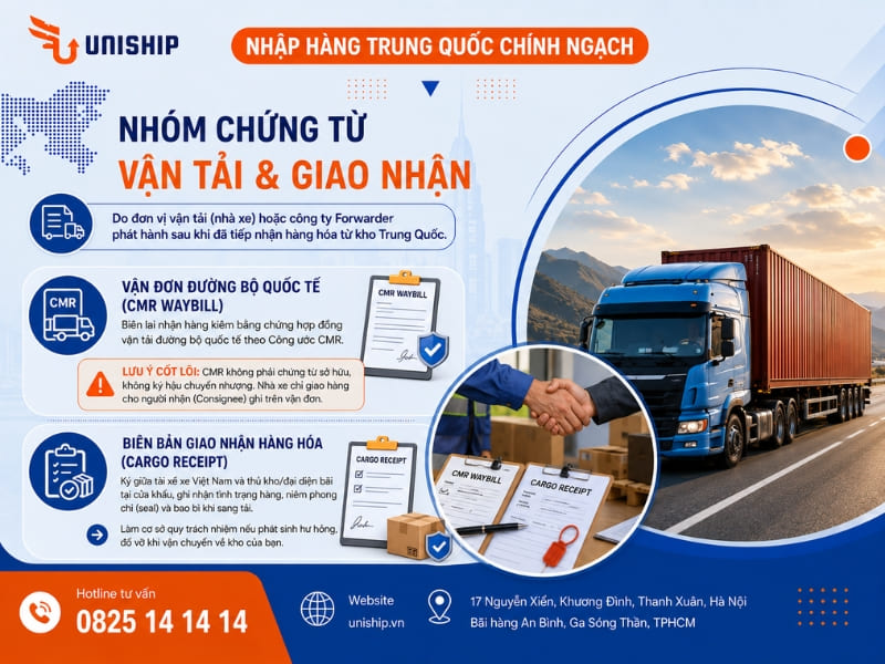 Nhóm chứng từ vận tải và giao nhận (Vận đơn CMR, Biên bản giao nhận)