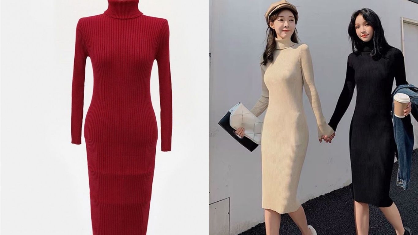 Váy len cổ lọ midi là lựa chọn thanh lịch, vừa vặn, thích hợp môi trường công sở hoặc các buổi hẹn hò