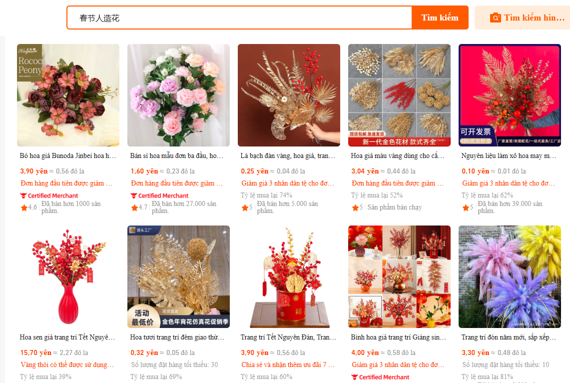 Nguồn hàng 1688 hoa giả trang trí bền đẹp kinh doanh