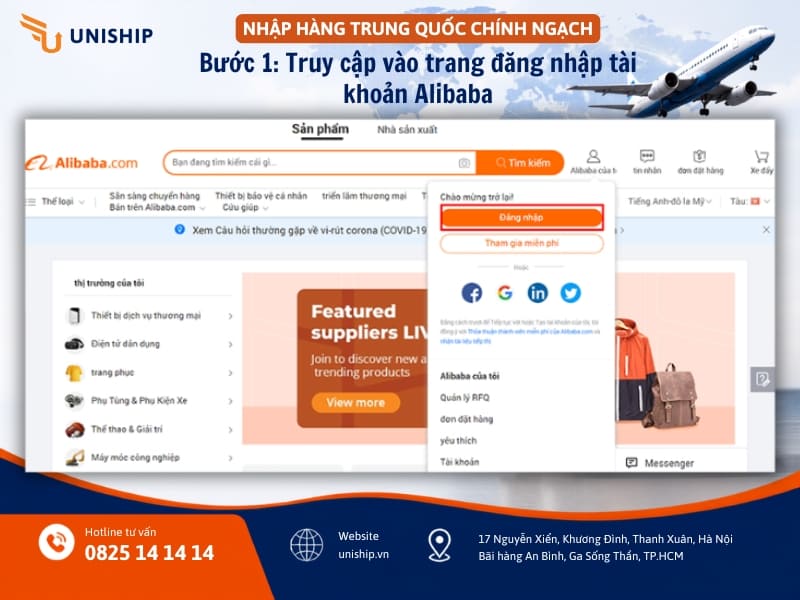 Truy cập vào Alibaba để đăng nhập