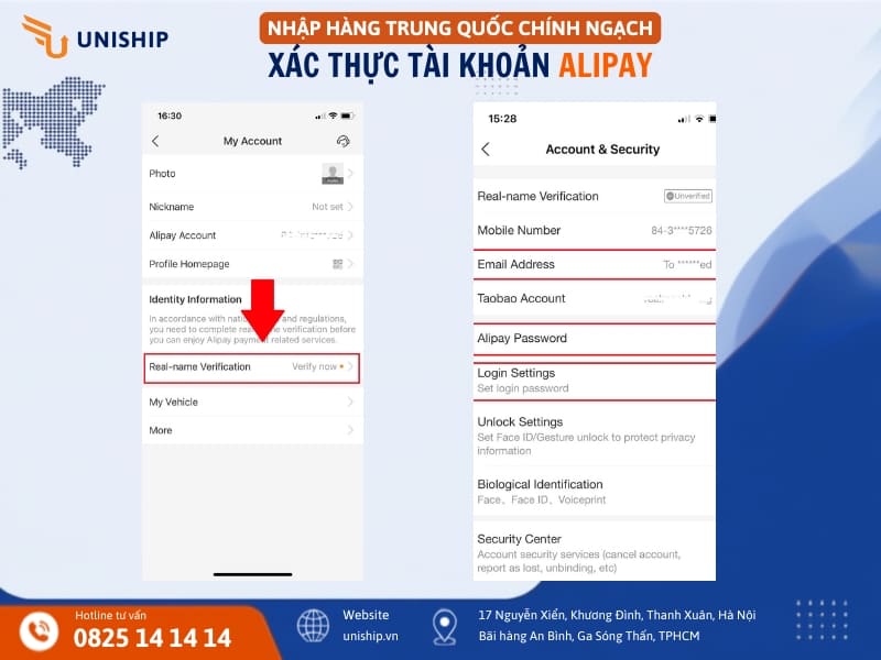 Định danh tài khoản Alipay