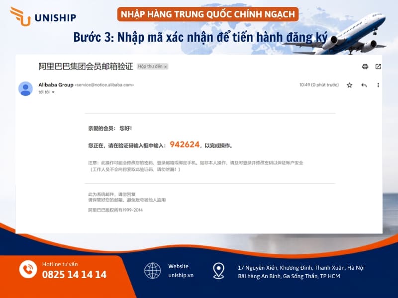 Nhập mã xác nhận gửi về gmail để tiến hành đăng ký