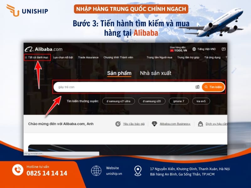 Tiến hành tìm kiếm sản phẩm để mua hàng