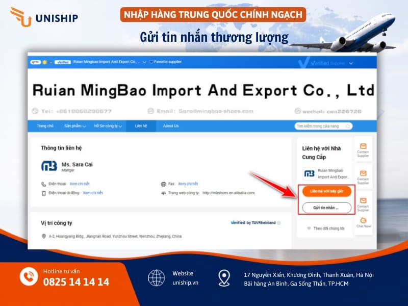 Gửi tin nhắn trực tiếp cho nhà cung cấp 