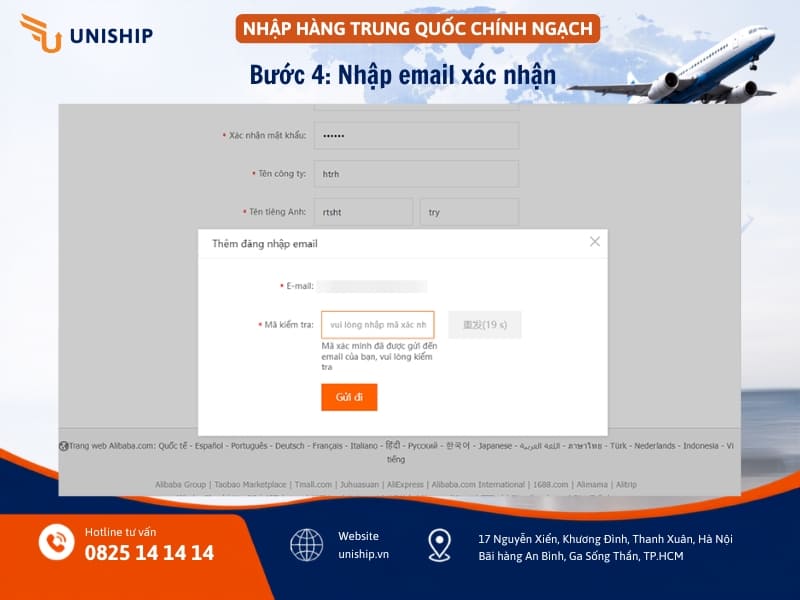 Xác nhận lại gmail với Alibaba