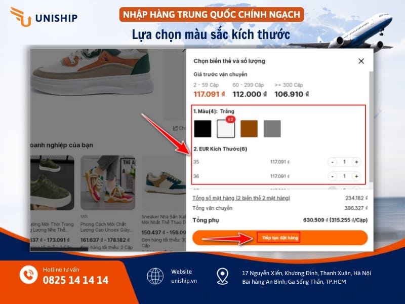 Xác nhận lại màu sắc kích thước số lượng sản phẩm