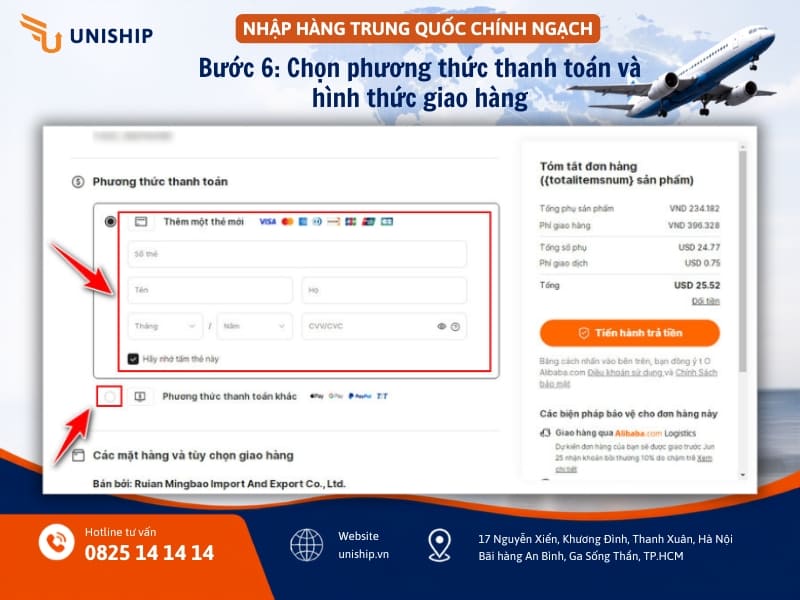 Chọn phương thức thanh toán và hình thức giao hàng