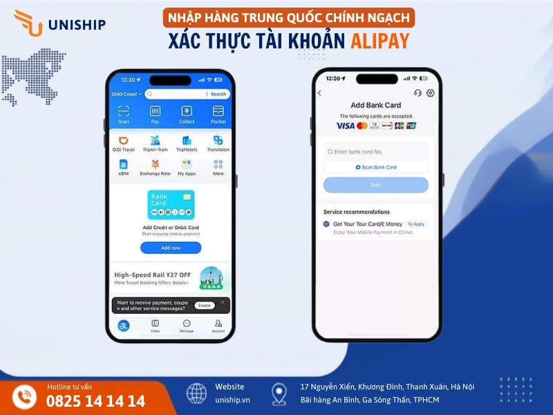 Liên kết thẻ và hoàn tất xác thực Alipay