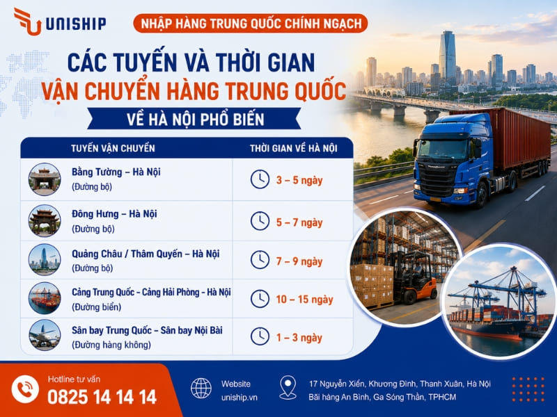 Các tuyến và thời gian vận chuyển hàng Trung Quốc về Hà Nội phổ biến