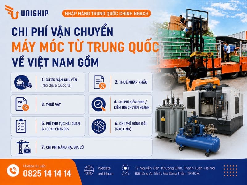 Chi phí vận chuyển máy móc từ Trung Quốc về Việt Nam gồm