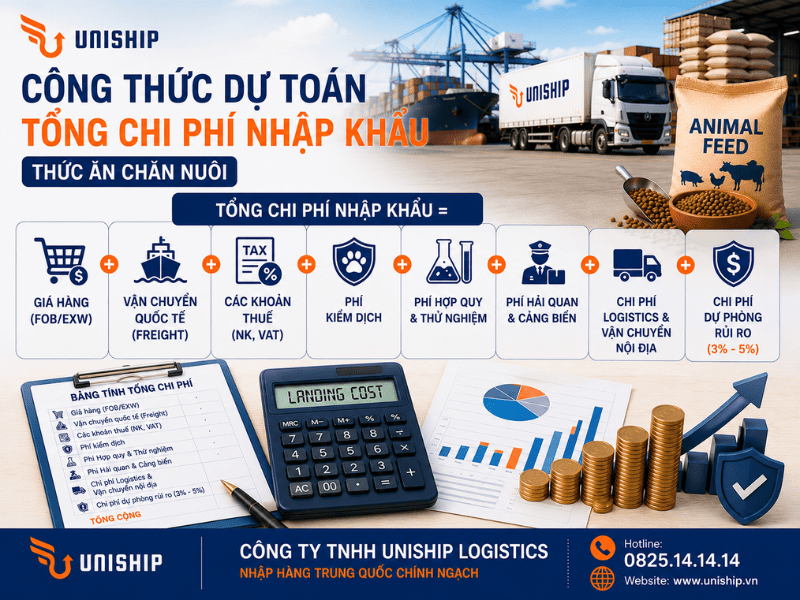 Công thức dự toán tổng chi phí nhập khẩu thức ăn chăn nuôi