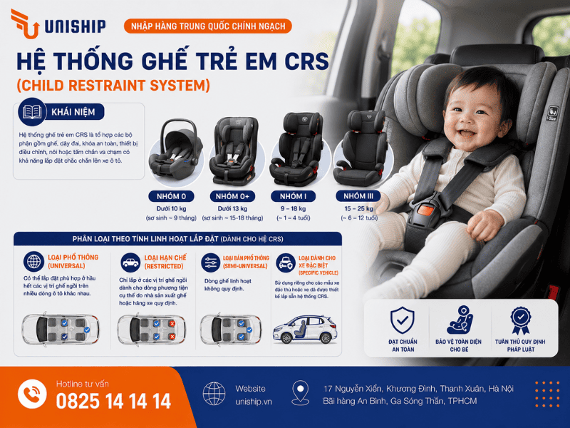 Hệ thống ghế trẻ em CRS (Child Restraint System):
