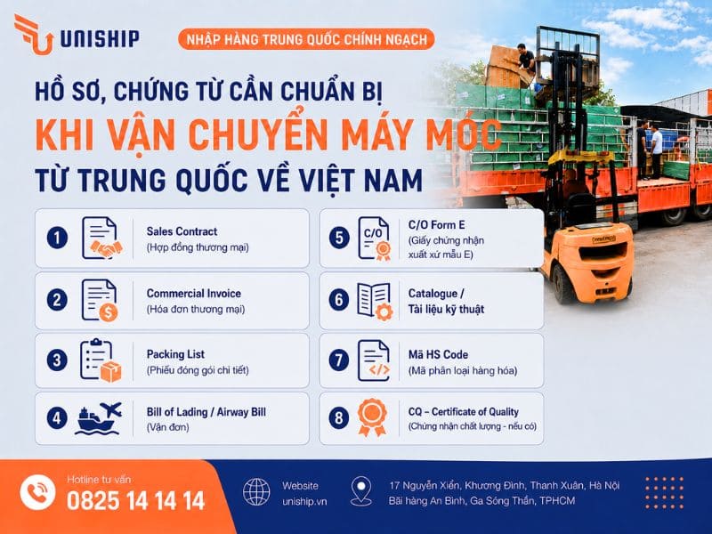 Hồ sơ, chứng từ cần chuẩn bị khi vận chuyển máy móc từ Trung Quốc về Việt Nam