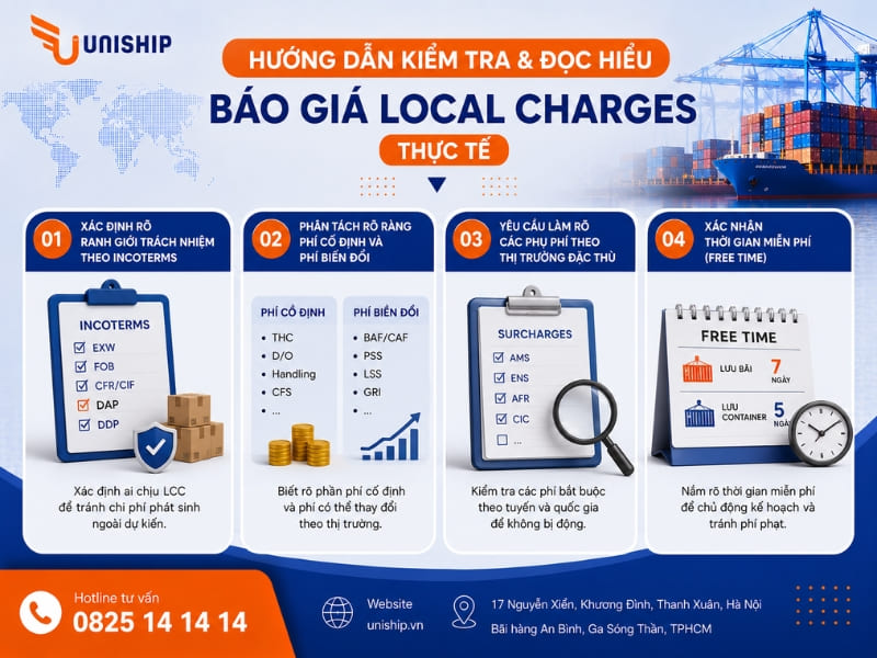 Hướng dẫn kiểm tra và đọc hiểu báo giá Local Charges thực tế