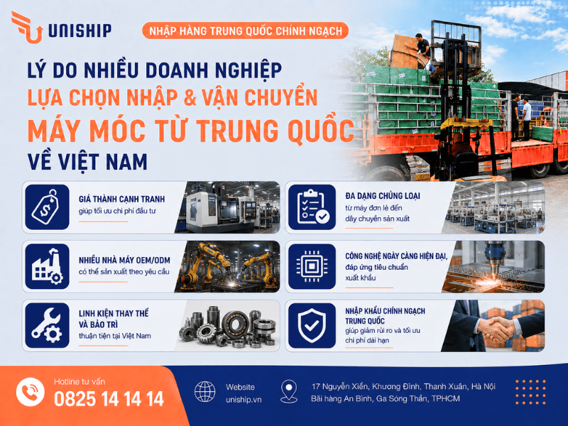 nhiều doanh nghiệp lựa chọn nhập và vận chuyển máy móc từ Trung Quốc về Việt Nam vì