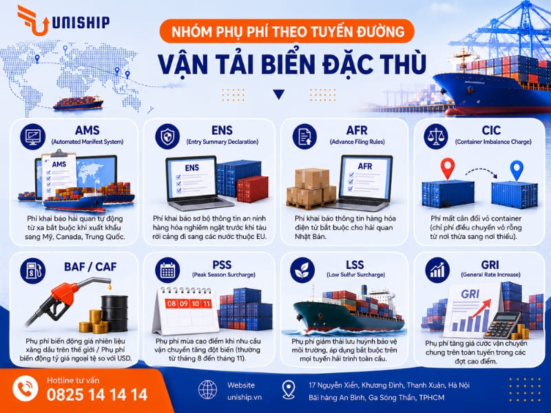 Nhóm phụ phí theo tuyến đường vận tải biển đặc thù