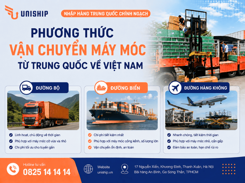 vận chuyển máy móc từ Trung Quốc về Việt Nam bằng đường bộ, đường biển, đường hàng không