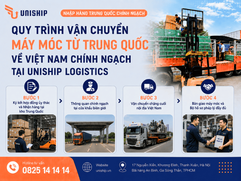 Quy trình vận chuyển máy móc từ Trung Quốc về Việt Nam ủy thác tại UniShip