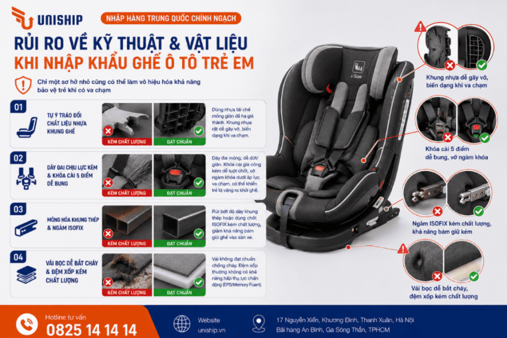 Rủi ro khi nhập khẩu ghế trẻ em ô tô từ Trung Quốc