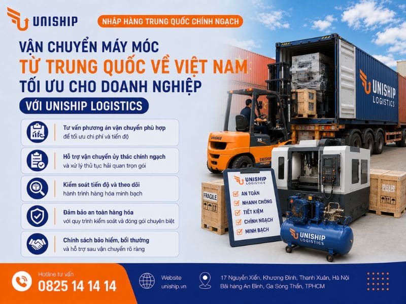 Tối ưu việc vận chuyển máy móc từ Trung Quốc về Việt Nam cho doanh nghiệp với Uniship Logistiscs