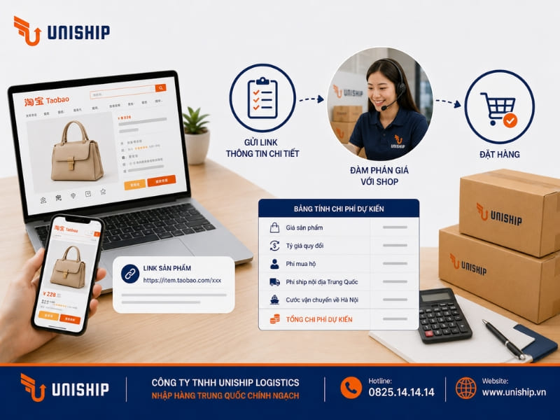 Bước 3: Gửi link sản phẩm cho công ty logistics đàm phán giá và đặt hàng