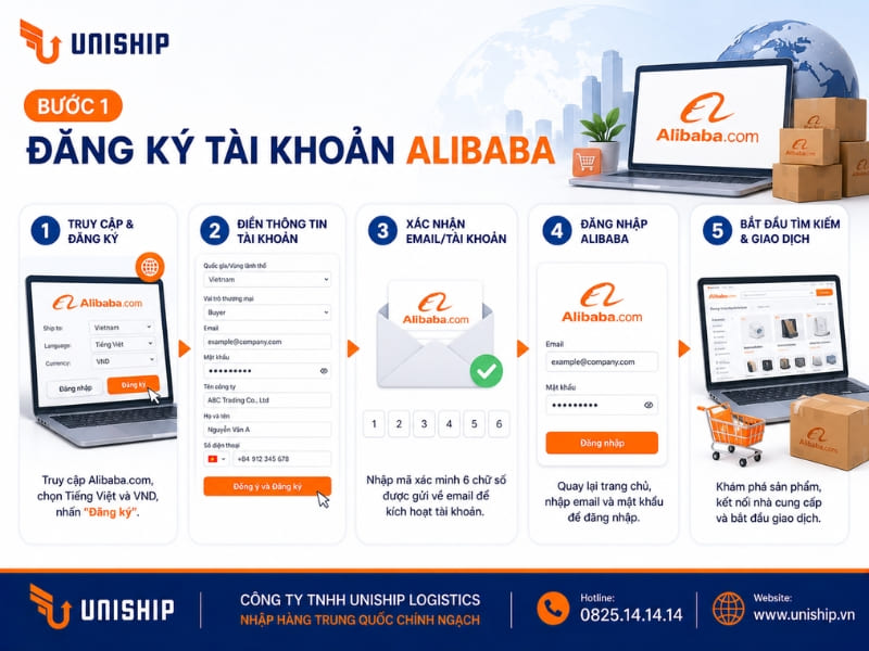 Bước 1: Đăng ký tài khoản Alibaba