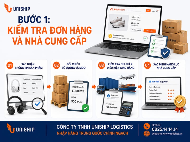Bước 1: Kiểm tra đơn hàng và nhà cung cấp