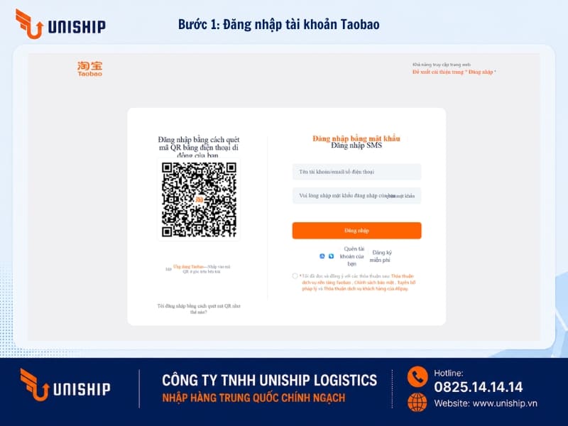 Đăng nhập tài khoản Taobao