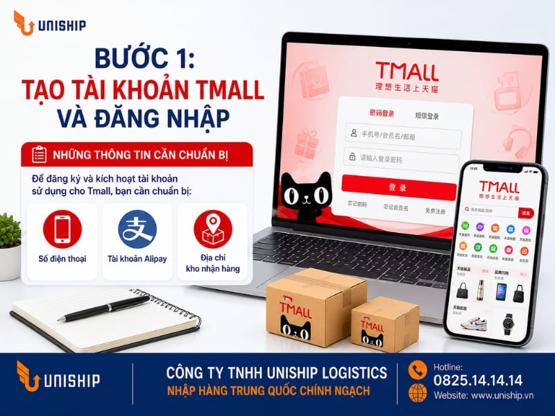 Bước 1: Tạo tài khoản Tmall và đăng nhập