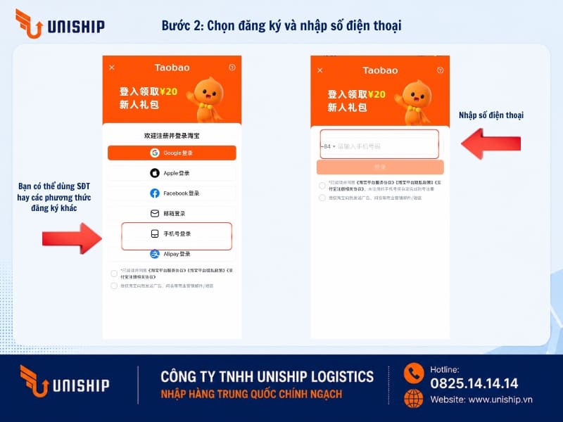 Bước 2: Chọn đăng ký và nhập số điện thoại