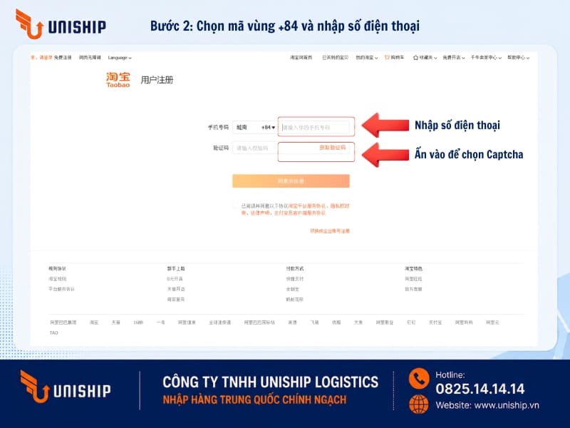 Bước 2: Chọn mã vùng +84 và nhập số điện thoại