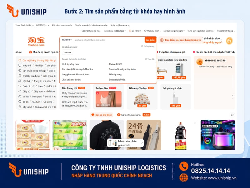 Bước 2: Tìm sản phẩm bằng từ khóa hoặc hình ảnh