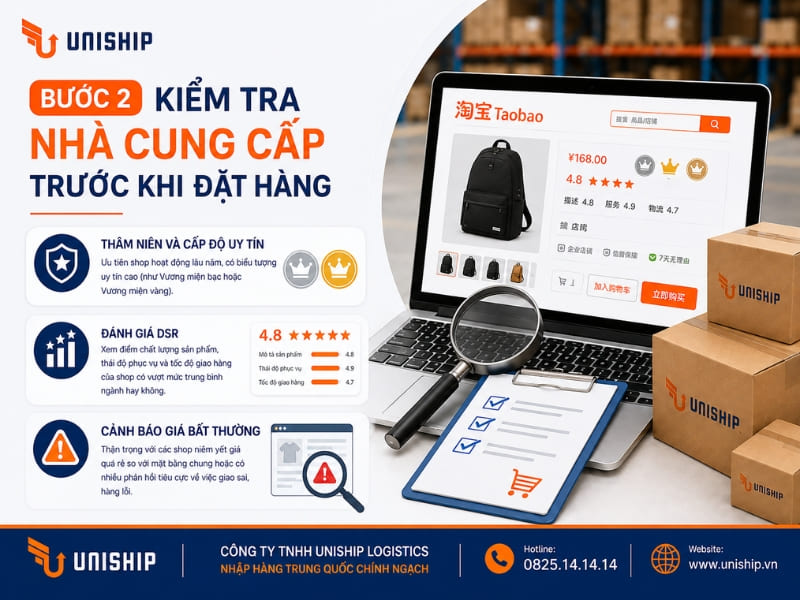Bước 2: Kiểm tra nhà cung cấp trước khi đặt hàng