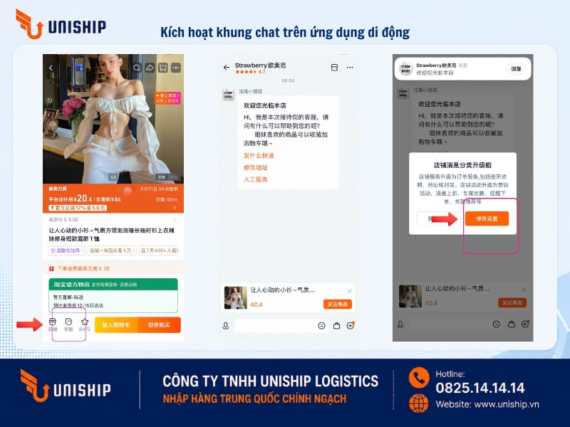 Kích hoạt khung chat trên ứng dụng di động