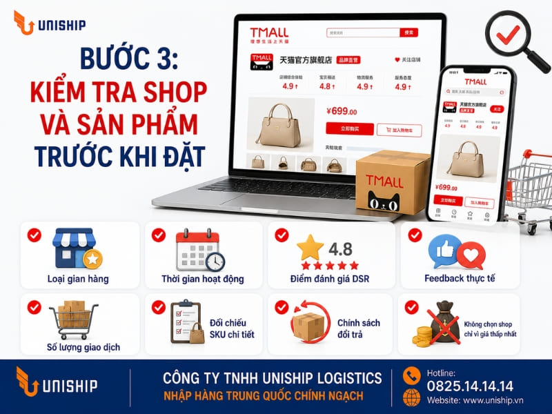 Bước 3: Kiểm tra shop và sản phẩm trước khi đặt