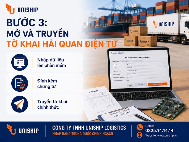 Bước 3: Mở và Truyền tờ khai hải quan điện tử