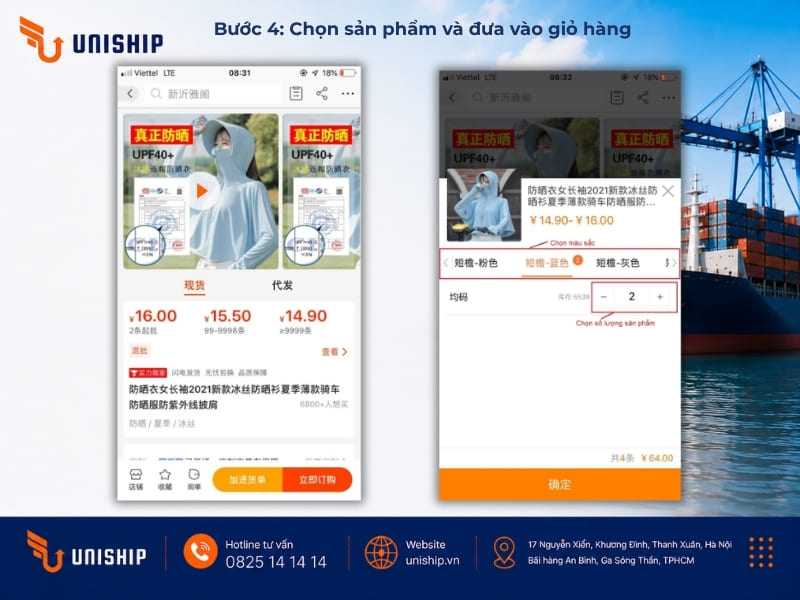 Bước 4: Chọn sản phẩm và đưa vào giỏ hàng