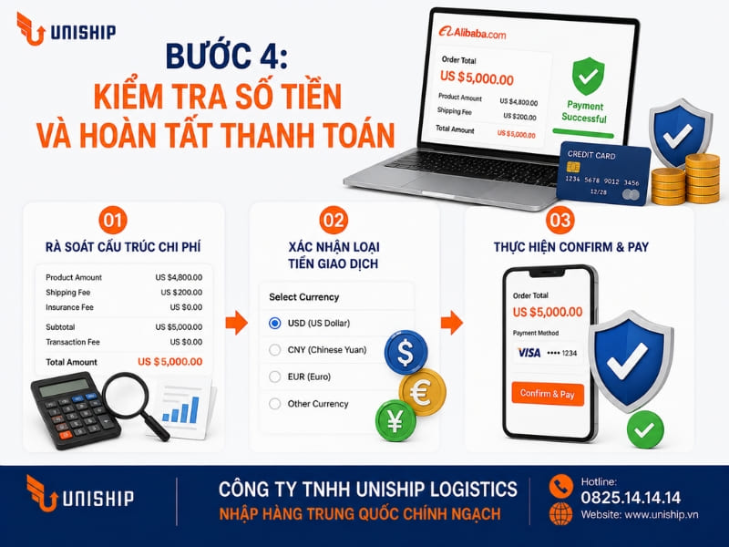 Bước 4: Kiểm tra số tiền và hoàn tất thanh toán