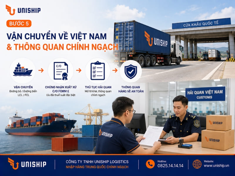 Bước 5: Vận chuyển về Việt Nam và thông quan chính ngạch