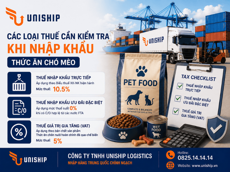 Các loại thuế cần kiểm tra khi nhập khẩu thức ăn chó mèo