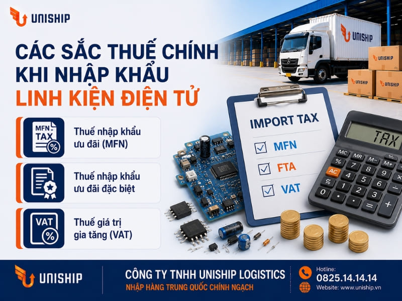 Các sắc thuế chính khi nhập khẩu linh kiện điện tử