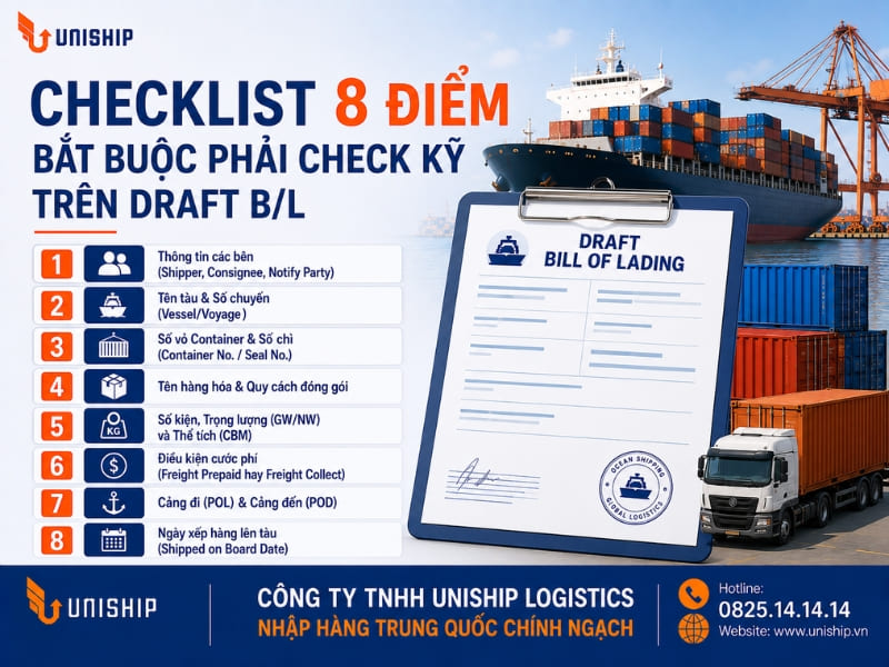 Checklist 8 điểm bắt buộc phải check kỹ trên Draft B/L