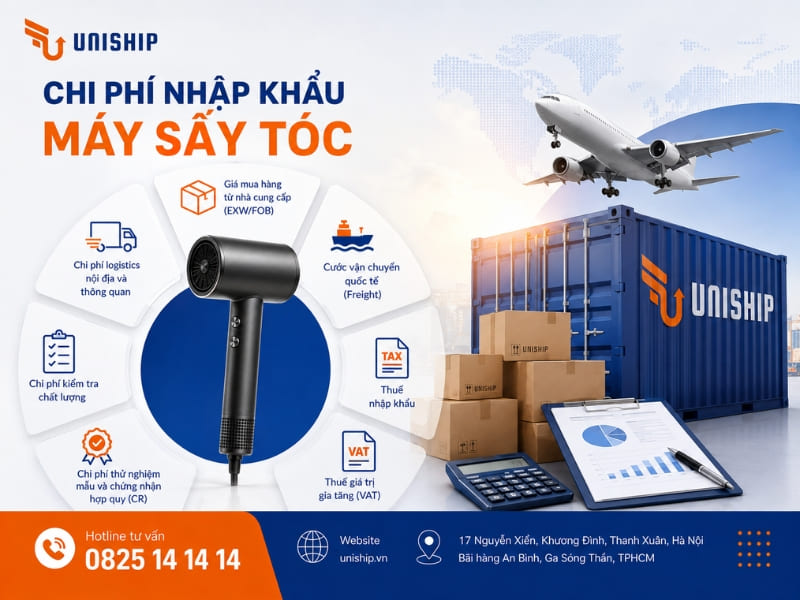 Những khoản trong chi phí nhập khẩu máy sấy tóc