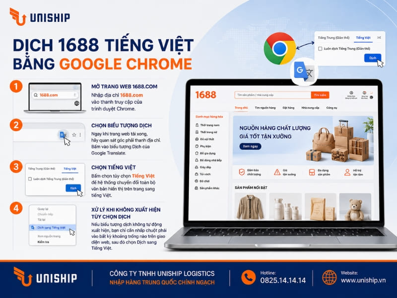 Dịch 1688 Tiếng Việt bằng Google Chrome