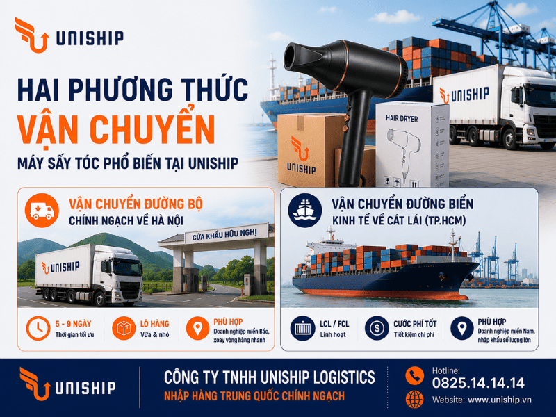 Hai phương thức vận chuyển máy sấy tóc phổ biến tại Uniship