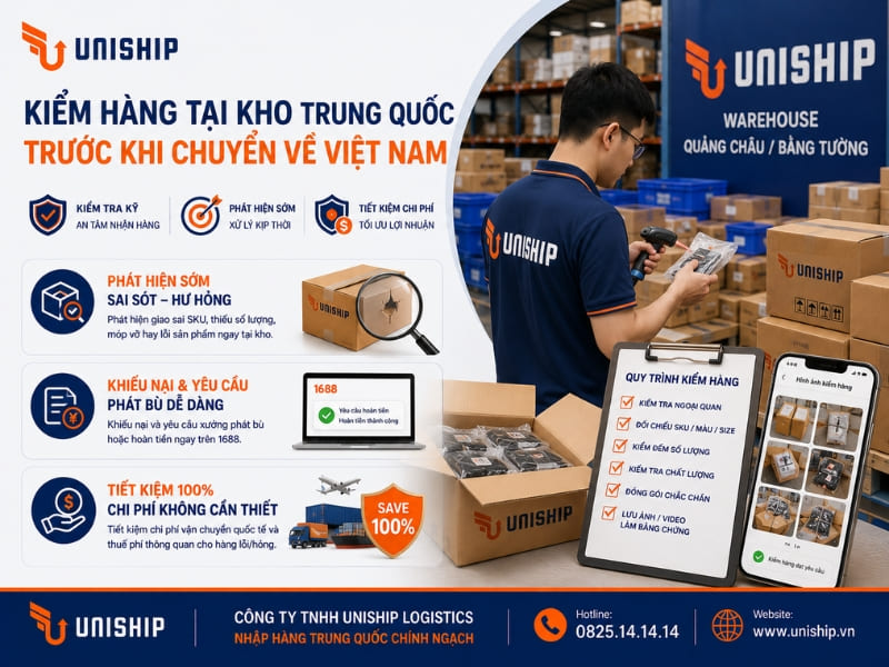 Kiểm hàng tại kho Trung Quốc trước khi chuyển về Việt Nam