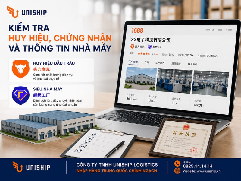 Kiểm tra huy hiệu, chứng nhận và thông tin nhà máy