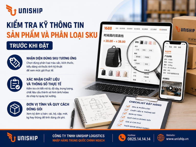Kiểm tra kỹ thông tin sản phẩm và phân loại SKU trước khi đặt
